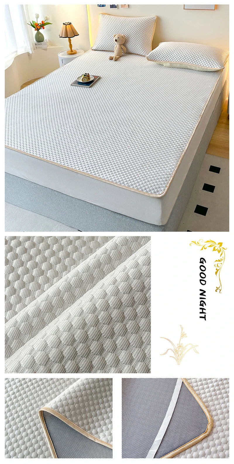 High End Latex Cooling Mattress with Elastic Band Quick-Dry Breathable Summer Bed Mat Machine Washable Foldable Sleeping Pad.