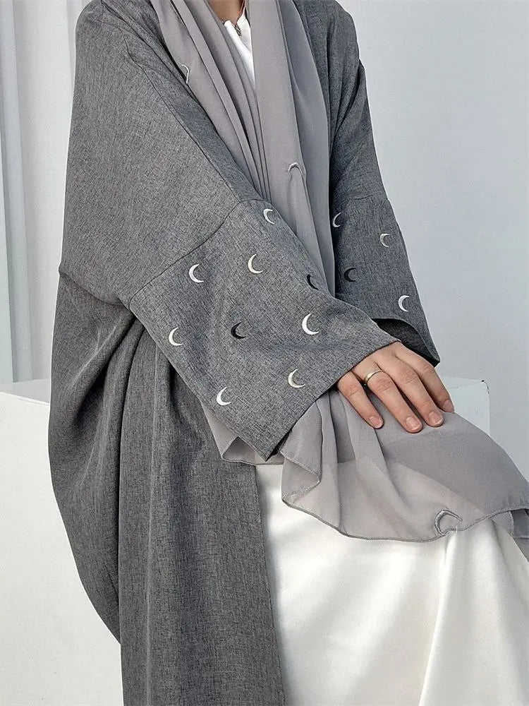 Moon Embroidery Open Abaya 2024 New Luxury Kimono Coat Hijab Muslim Sets for Women Islam Retro Modest Clothing for Party Kebaya.
