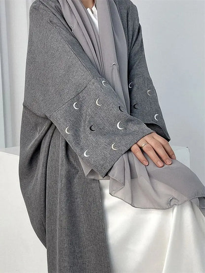 Moon Embroidery Open Abaya 2024 New Luxury Kimono Coat Hijab Muslim Sets for Women Islam Retro Modest Clothing for Party Kebaya.