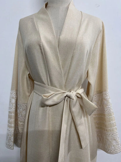 Ramadan Eid Black Open Kimono Abaya with Sashes Damen Dubai Islam Muslim Dress Kaftan Prayer Clothes Women Kebaya Robe Femme.