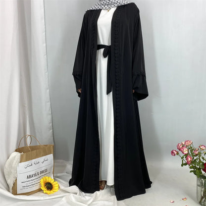 Ramadan Eid Mubarak Open Black White Muslim Modest Kimono Abaya Damen Dubai Islam Women Kebaya Kaftan Robe Femme Musulmane.
