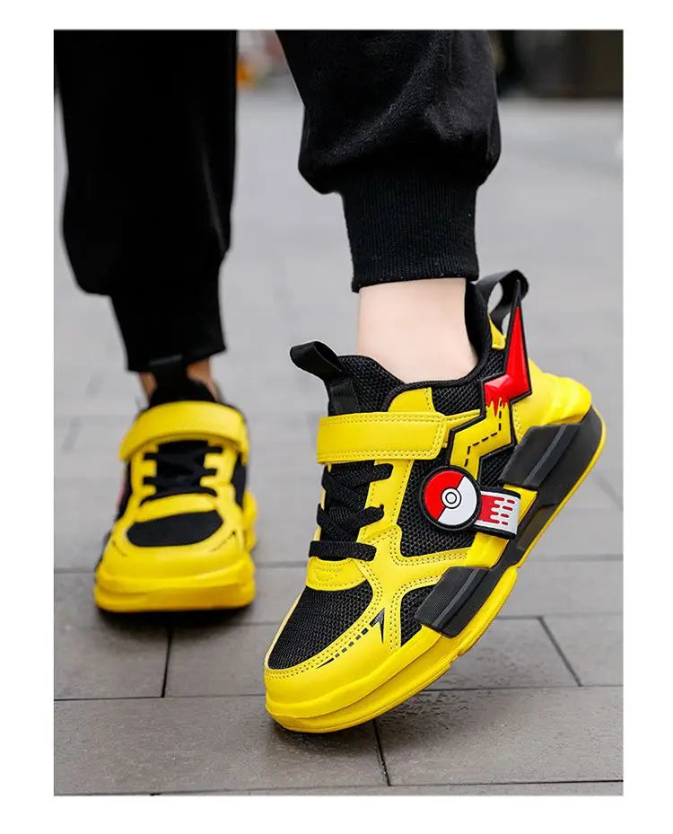Pokemon Pikachu Children Sports Shoes Spring and autumn Fashion Anime Boy Sneakers Student Breathable Non-slip Running Shoe.