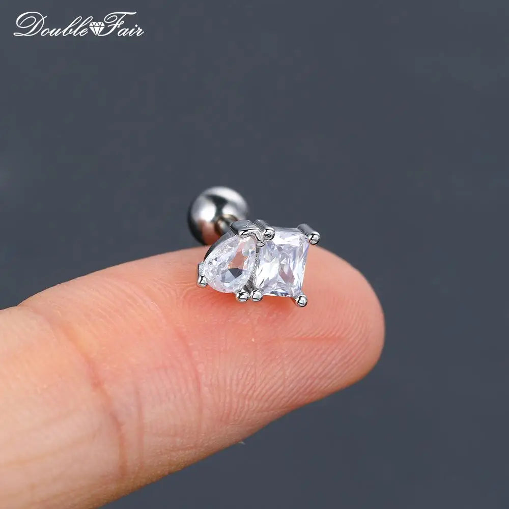 1pc Cartilage Tragus Helix Daith Crystal Ear Piercing Stud Earrings for Women Mini Screw Stainless Steel Stacking Ear Jewelry