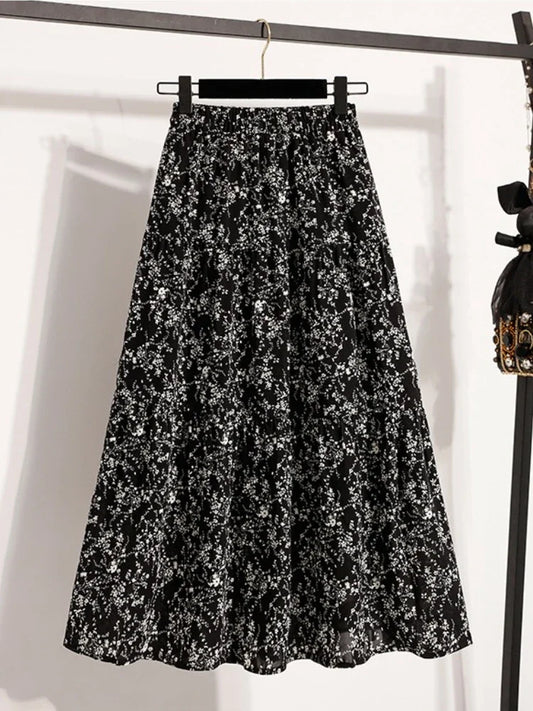 Zjaiss Autumn 2025 Floral Pleated A- Line Skirt Vintage Draped Elegant Chinese Style Women's Half-length Skirts With Lining.