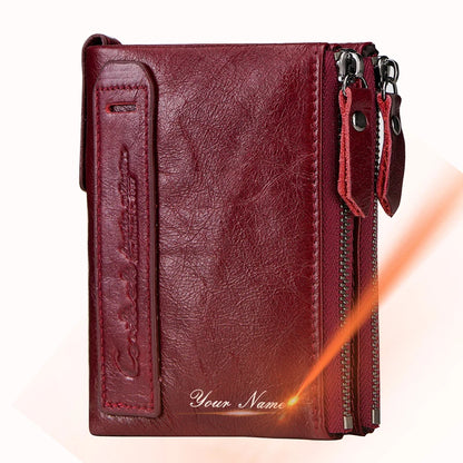CONTACT'S Genuine Leather Short Wallets for Women Luxury Designer Coin Purse Female Money Clip Card Holder Customize Men Wallets