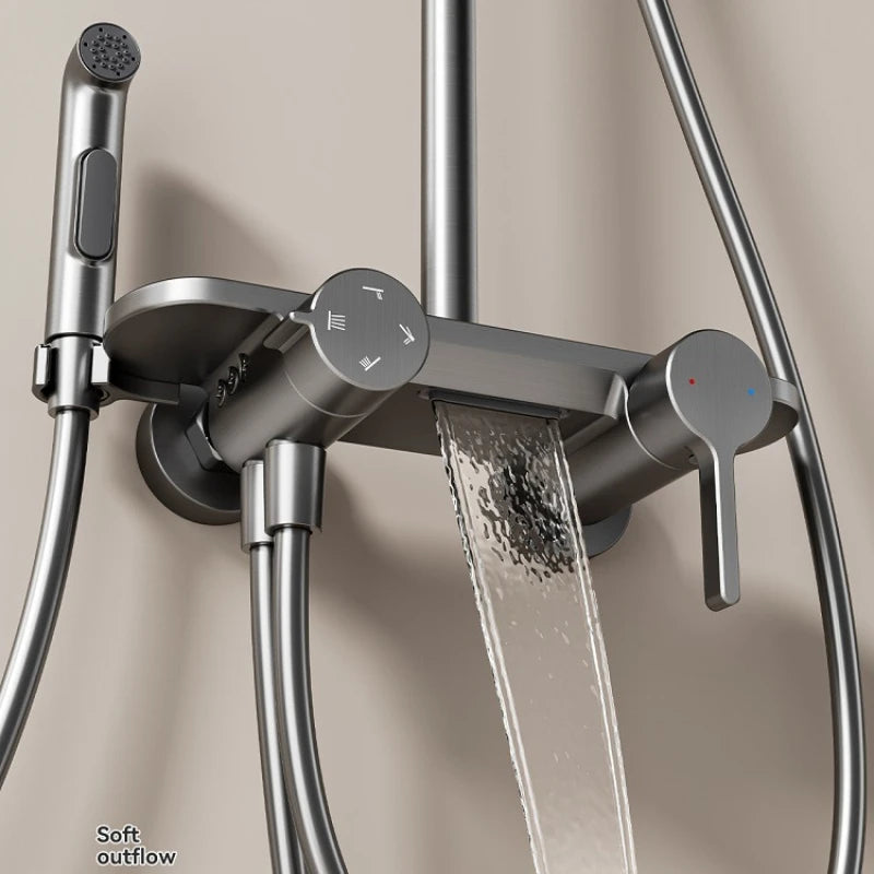 Four Ways Water Outlet Shower System Rainlfall Pressurized Sunflower Shower Set Wall Mounted Hot Cold Bathroom Shower Faucet Set