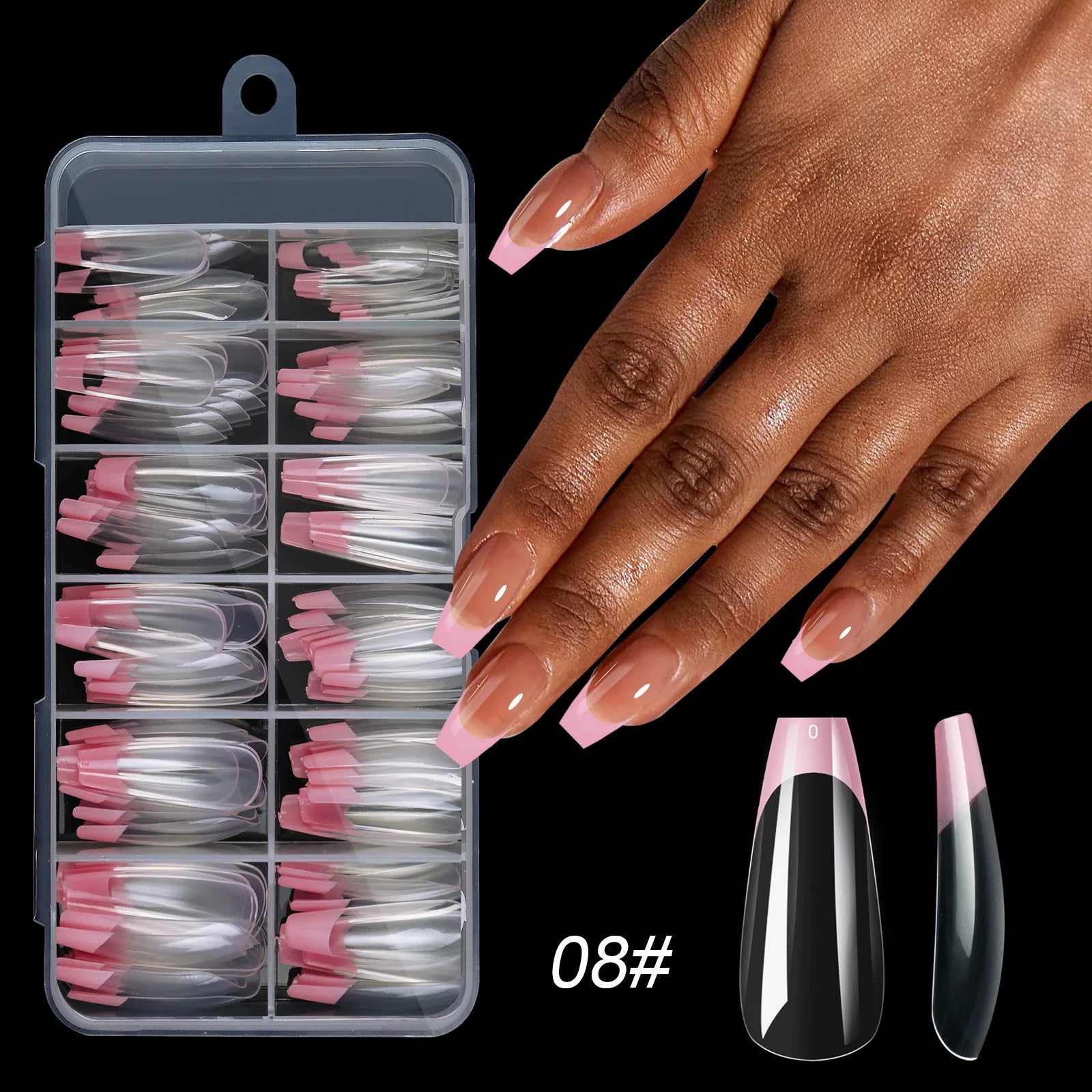 210pcs/box French False Nails White Pink Color Press On Almond Pointed Nail Wearable Removable Faux Fake Nails Extension Tools.