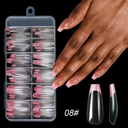 210pcs/box French False Nails White Pink Color Press On Almond Pointed Nail Wearable Removable Faux Fake Nails Extension Tools.