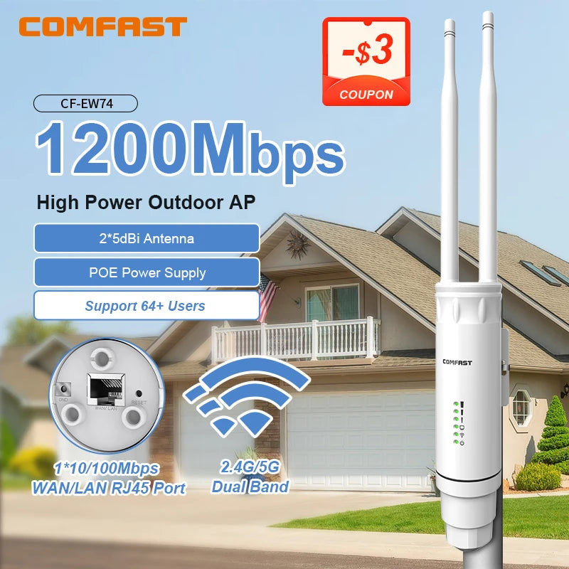 Comfast AC1200 Outdoor Wifi signal Extender AP Router 2.4/5Ghz Dual Dand Long Range 1200mpbs Wireless Wifi repeater waterproof.