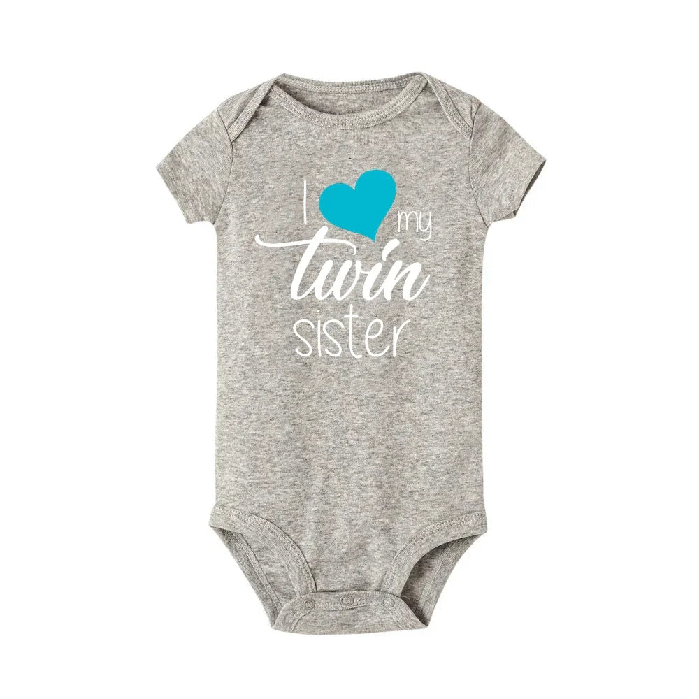 Zwillinge Säuglings-Body „I Love My Twin Sister Brother“ für Neugeborene, Jungen und Mädchen, kurzärmelig, Overall, Kleinkind-Kleidung, Baby-Geschenk-Strampler.
