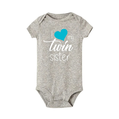 Zwillinge Säuglings-Body „I Love My Twin Sister Brother“ für Neugeborene, Jungen und Mädchen, kurzärmelig, Overall, Kleinkind-Kleidung, Baby-Geschenk-Strampler.