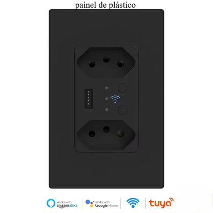Melery Brasilien WiFi Smart Leben Dual Wand Steckdose Tuya Elektrische Stecker Outlet PC/Glas Touch Panel Alexa Dot Google hause Assistent.