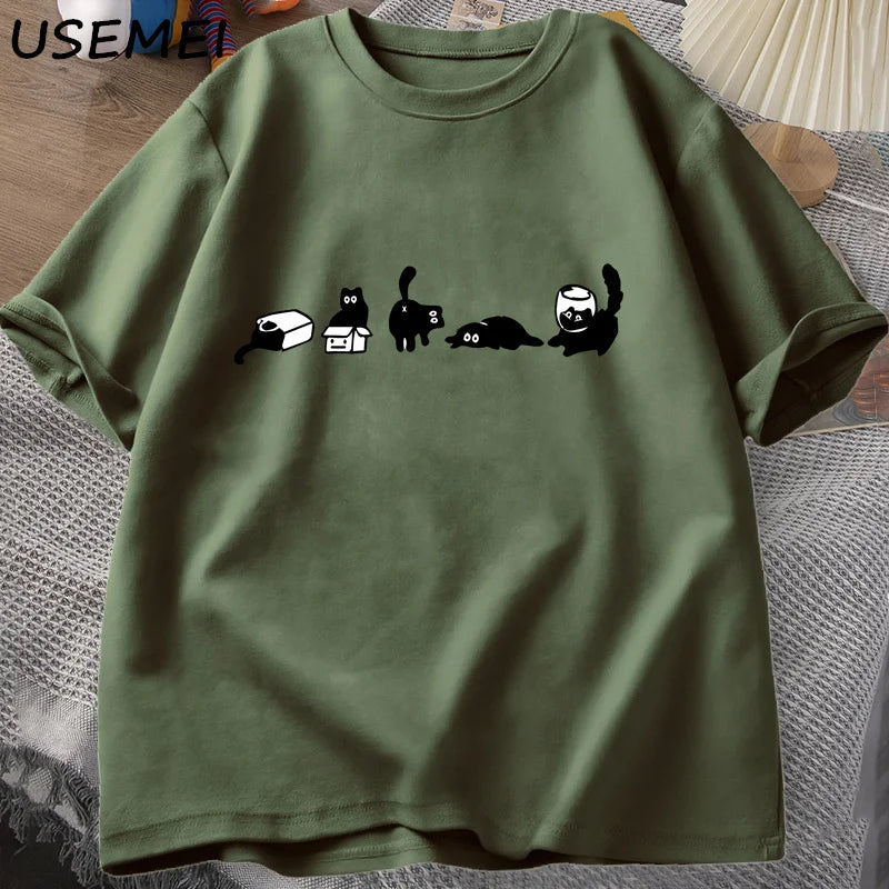 Five Mood Cats T-Shirts Oversized Cat Mom Tee Funny Cotton Short Sleeve Cat Lovers T Shirt Men Women Casual O Neck Summer Tops.