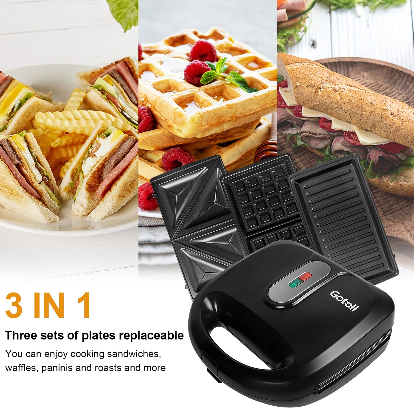 Multifunction 3-in-1, sandwich maker, waffle iron, contact grill dishwashers suitable & non-stick plates.