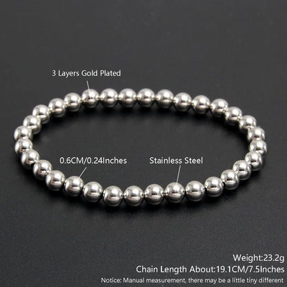 MHS.SUN Trend Stretch Stainless Steel Bracelets Gold Sliver Color 2MM 5MM 8MM Stacked Ball Beaded Bracelet For Women Men Jewelry