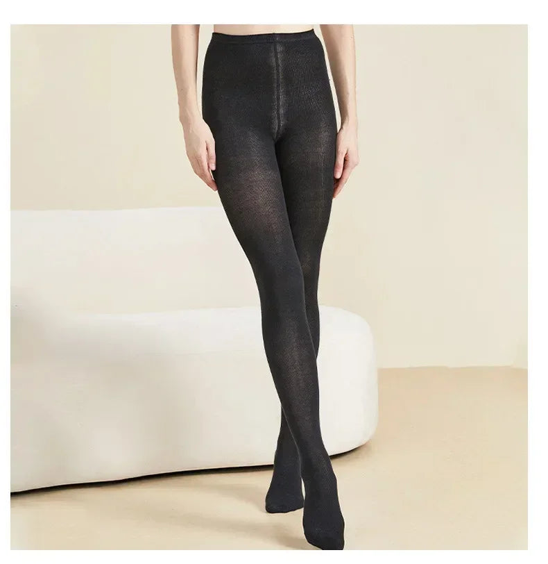 Women's Autumn and Winter Mulberry Silk Blend Tights Slim High Waist Skinny Anti-Hook Thick Warm Leggings Tights Stockings.