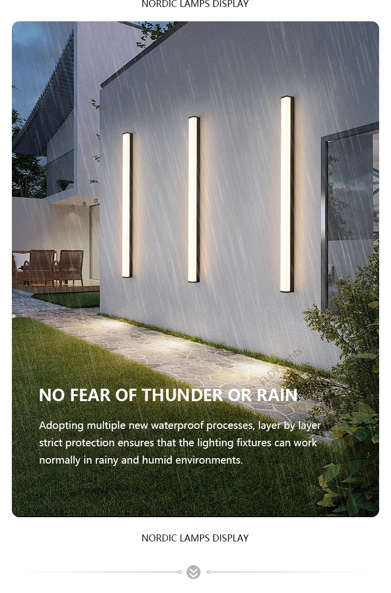 Moderne wasserdichte LED-Wandleuchte mit langem Streifen für den Außenbereich, IP65, Schmiedeeisen-Wandleuchte, Garten-Veranda-Wandleuchte, 110 V, 220 V, Beleuchtung.