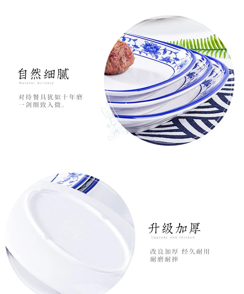 Melamine Chinese Style Blue and White Porcelain Tableware Creative Oval Dinner Plate.