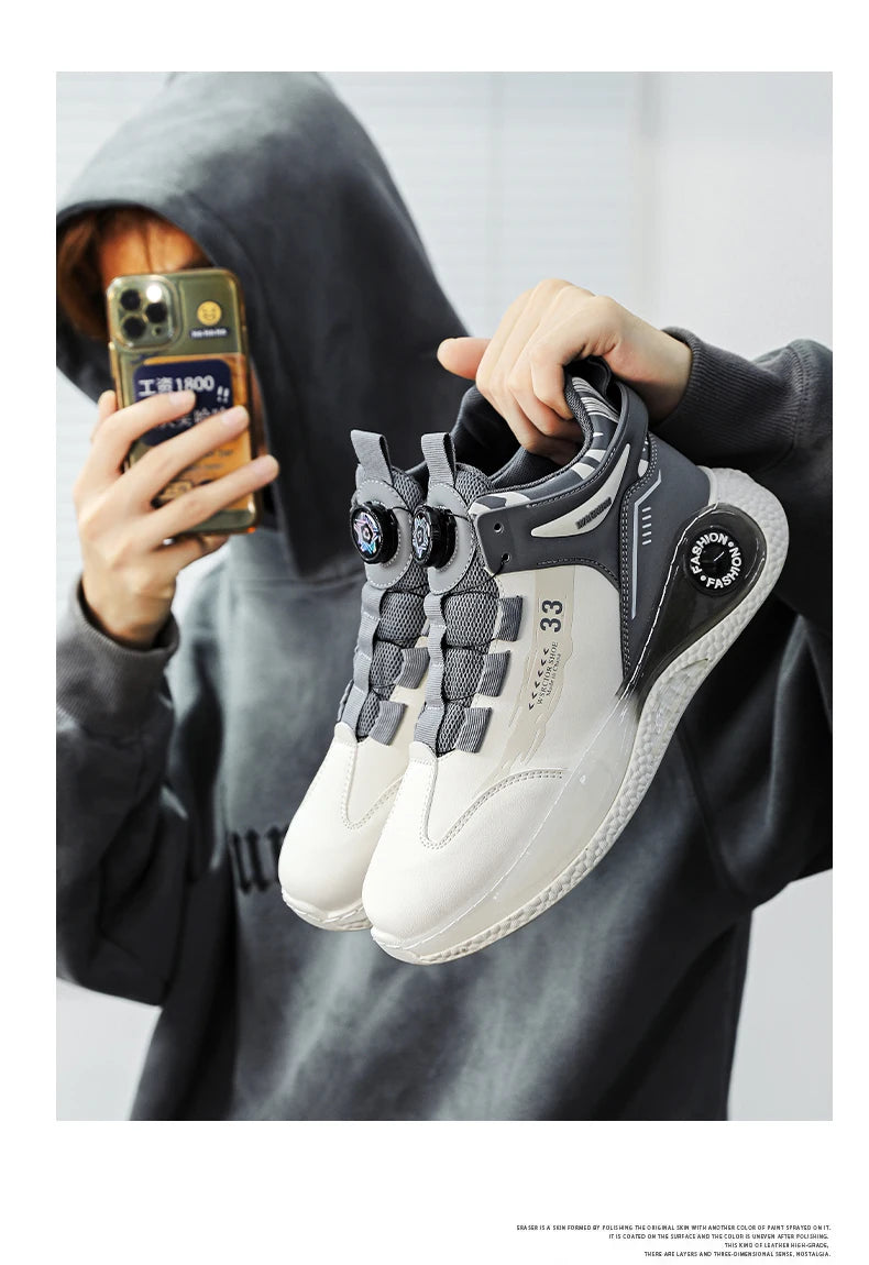 Mens Sneakers with Rotating Buckle Comfy Non Slip Lace up Durable Shoes for Mens Outdoor Activities.