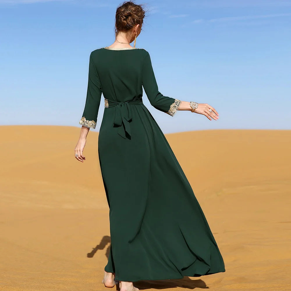 Abaya Marokkanisches Dubai-Kaftan-langes Kleid für muslimische Frauen, Ramadan, Arabisch, Luxus-Stickerei-Spitze, Hochzeitskleid, islamisches Ne