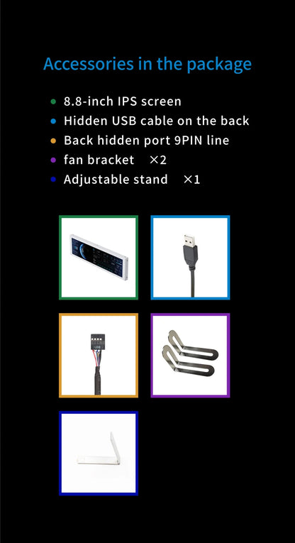 TURZX 8.8 Inch USB Secondary Screen Type-C Desktop Extended Display TF Card Play 1920*480 IPS LCD CPU RAM GPU Monitor NO AIDA64