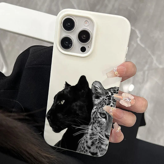 Black and Gray Leopard Pattern Soft Phone Case For iPhone 16 15 Plus 14 13 12 11 17 Air Pro Max Cover Shockproof Bumpers Fundas.