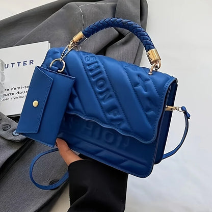 1pc Trendy Quilted Handbag with Adjustable Strap, Stylish Black Shoulder Purse for Women with Mini Coin Pouch, Crossbody Purse.