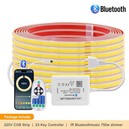 COB LED Strip Dimmable 220V 288LEDs/m Wall Touch Wifi Bluetooth Remote Control Power Kit Waterproof Silicone Tube Adhesive Tape