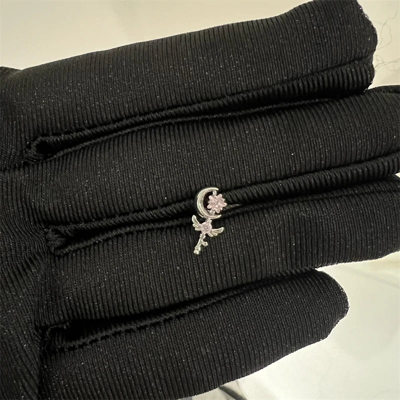 1PCS Cute Pink Zircon 316L Stainless Steel Ear Bone Nail New Fashion Y2K Punk Small Earring for Women Cochlea Jewelry Party Gift