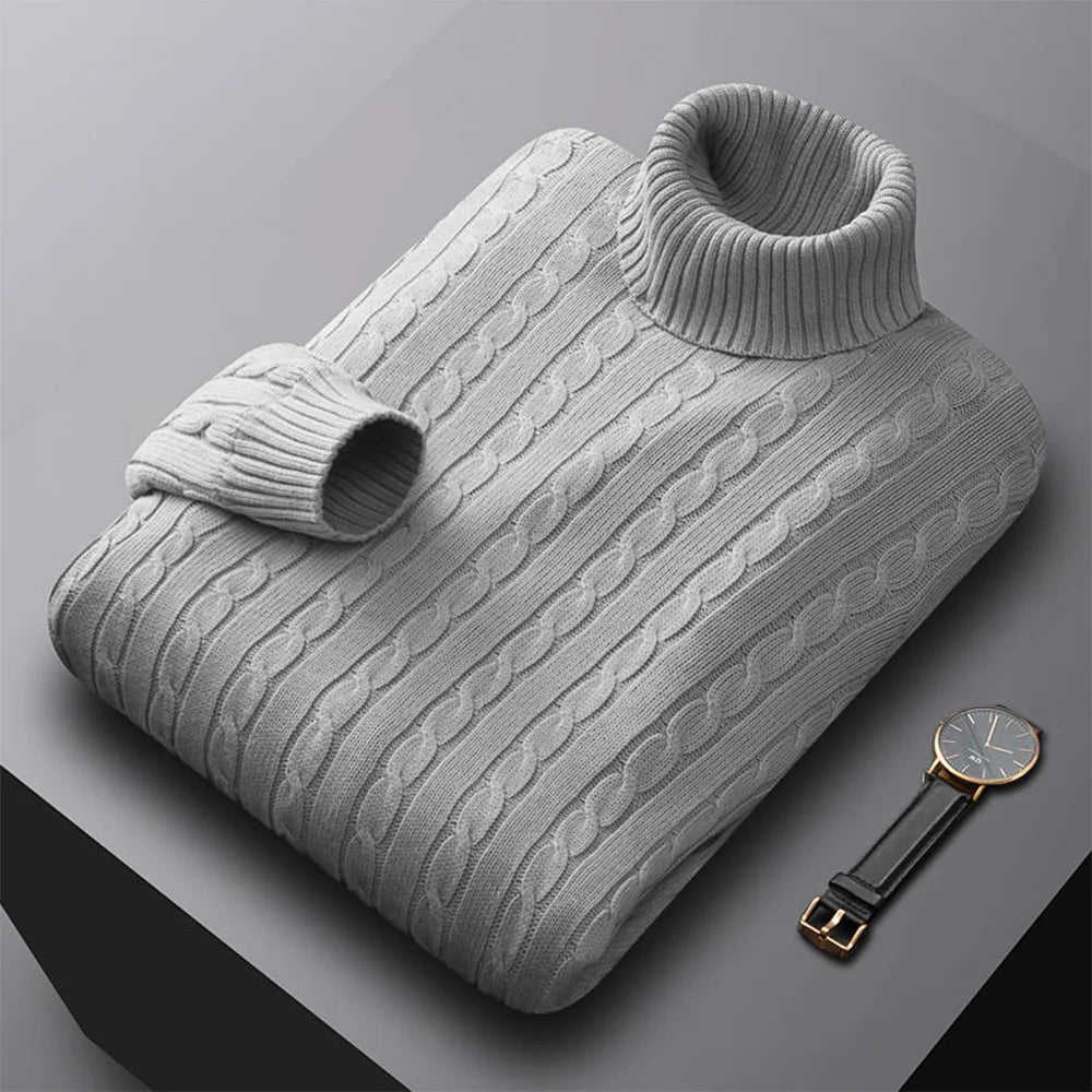 New Men's Turtleneck Sweater Solid Color High Neck Pullover Knitted Sweaters Casual Elastic Sweatwear Mens Fall Winter.