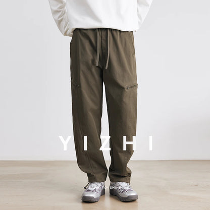 Men's American Overalls Spring and Autumn 2025 New Slim Scimitar Pants All-match Drawstring Casual Pants Wide-leg Pants.
