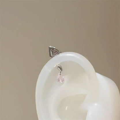 Silver Color Cat's Ear Droplet Shaped Zircon Stainless Steel Ear Bone Nail Earring for Women New Trendy Body Piercing Accessorie