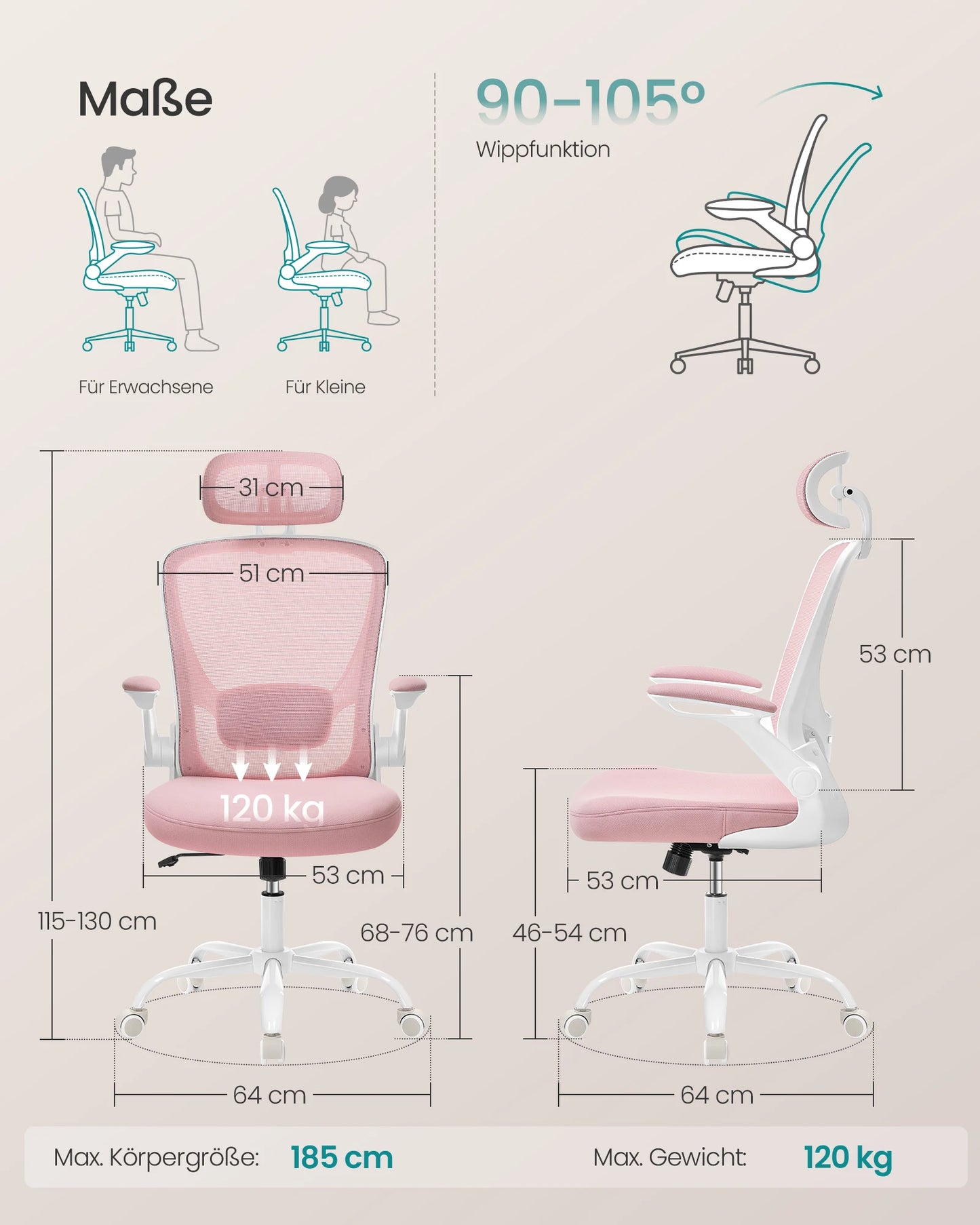 SONGMICS Bürostuhl ergonomisch, Schreibtischstuhl, Drehstuhl mit Mesh, gepolsterte Lendenstütze, Wippfunktion