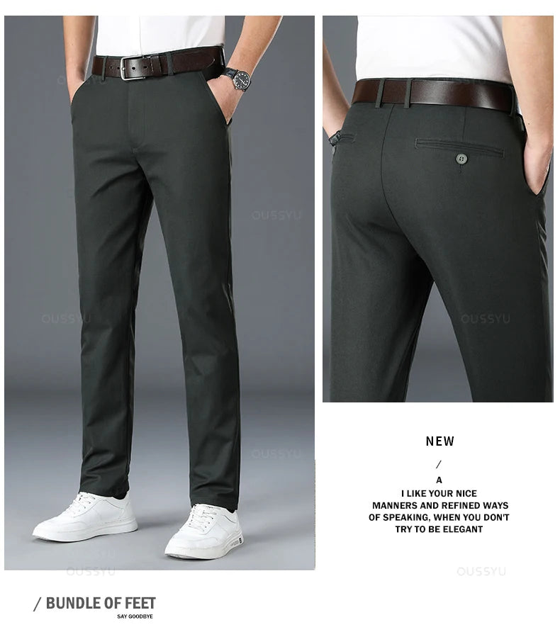 2025 Spring Autumn New Men's Straight Casual Pants Business Fashion Khaki Grey Red Black Solid Color Trousers Plus Size 38 40.