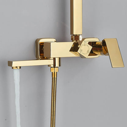 Golden Bathroom Shower Faucet Wall Mounted Rainfall Shower System Bathroom Rotate Bathtub Spout with Hand Shower