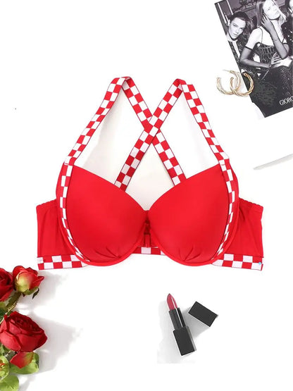 Beauwear Contrast Color Plaid Bras for Women Front Closure Bra with Wire Push Up Bra with Pad.