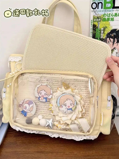New Y2K Cute Japanese Ita Bag Lolita Girl Transparent Shoulder Tote Bag Large Capacity Crossbody Casual Bag DIY Display Handbags.