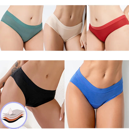 3 Pcs Women's Cotton Briefs Menstruation Underwear Leak Proof Sanitary  With Menstrual Bamboo Fancy Low Waist Slimming Panties.