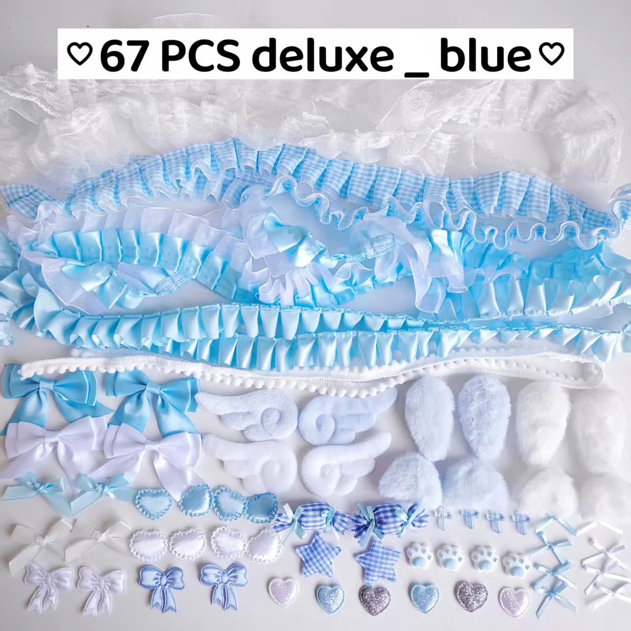 67 pieces of color material package set for bar and tray, collection of girl's pink bow, lace and lace accessories, pain package.