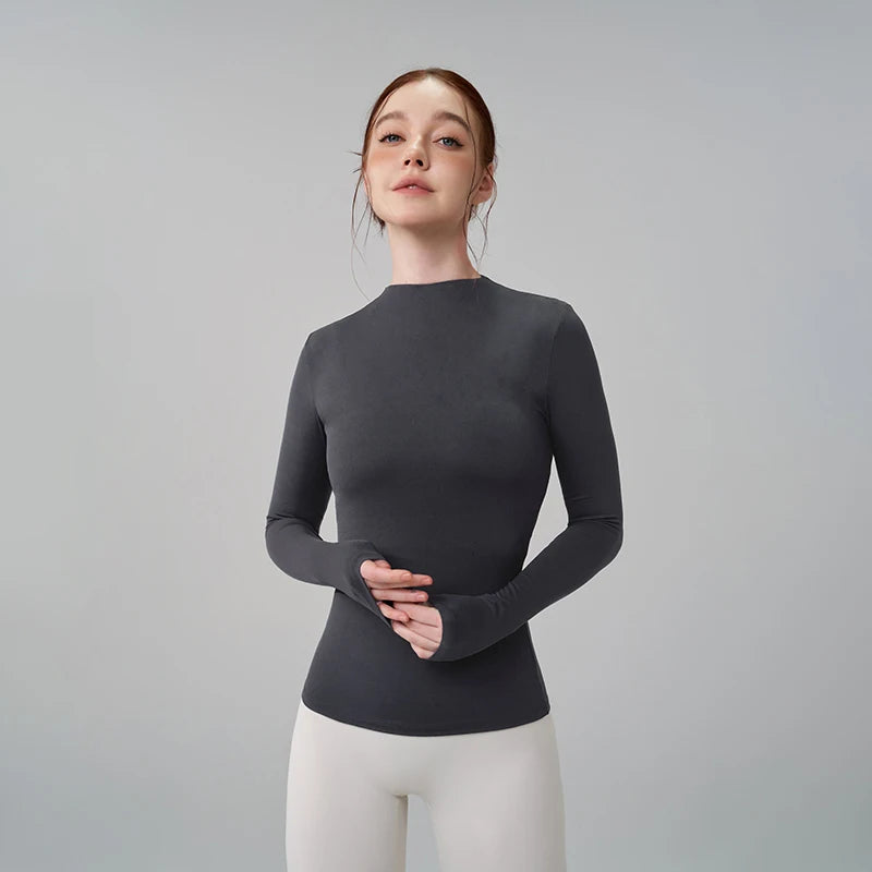SOISOU 5 Colors Half-High Collar Slim Fit Yoga Top Women's Pilates Pullover Sports Long Sleeve High Elastic Fitness T Shirt