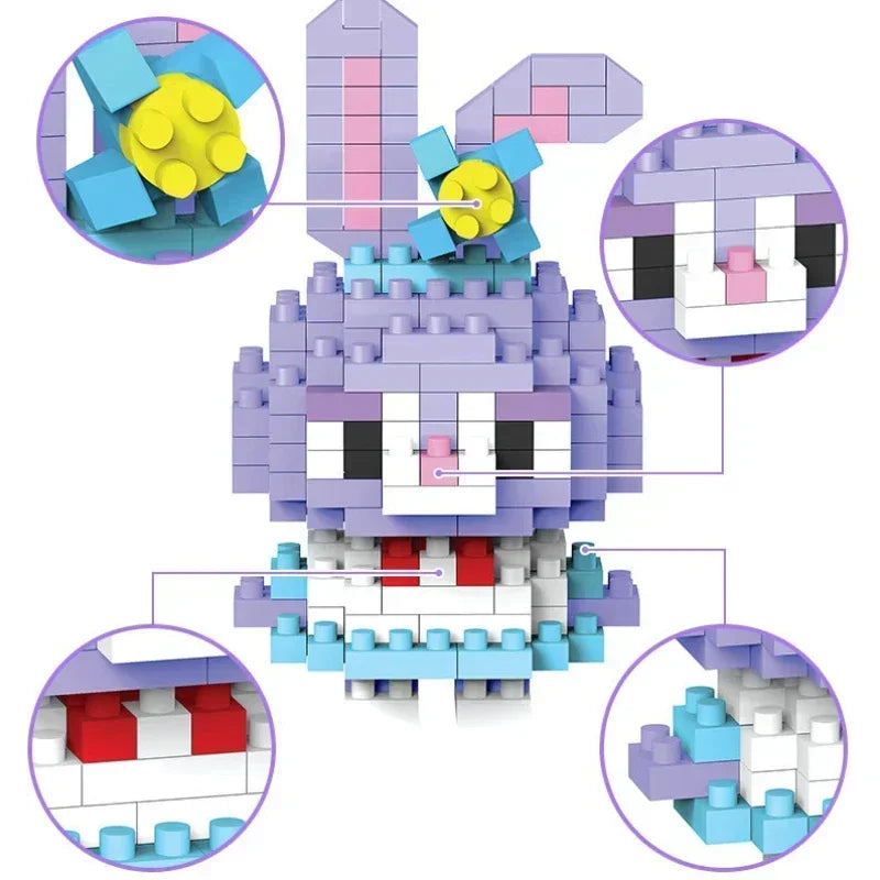 Disney 108 Style Stitch LinaBell Hello Kitty Building Blocks Princess Cartoon Figrues Bricks Children's Assembly Toys Model Gift