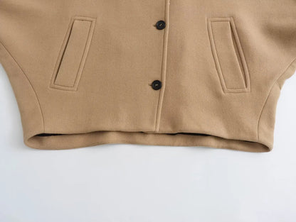 ZBZA Damen Schräge Knopf Lose Fledermausärmel Jacke Mantel Revers Langarm Doppeltasche Warm Solide Farbe Vintage Oberbekleidung Herbst Winter Neue Weibliche Chic Mantel