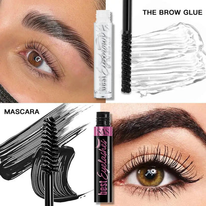 Natural Curling Waterproof Mascara Eyelash Primer Set Black Volumizing Long Lasting Non Smudged Formula Lash Care.