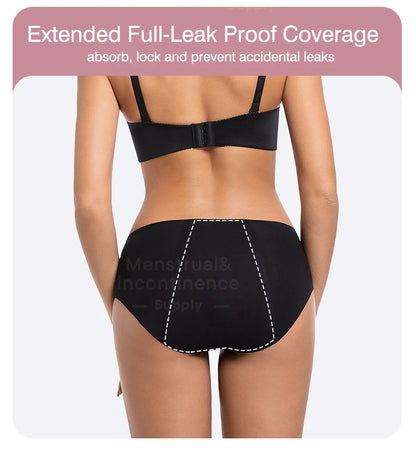 Women's Physiological Briefs Bamboo Fiber Super Absorption Mid-waist Menstrual Panties 4-Layer Leakproof    Protection.