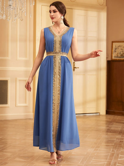 Ramadan Sequins Dubai Abayas Arab Tunics Batwing Sleeve Dresses For Women Gala Two pieces Moroccan Elegant Kebaya.