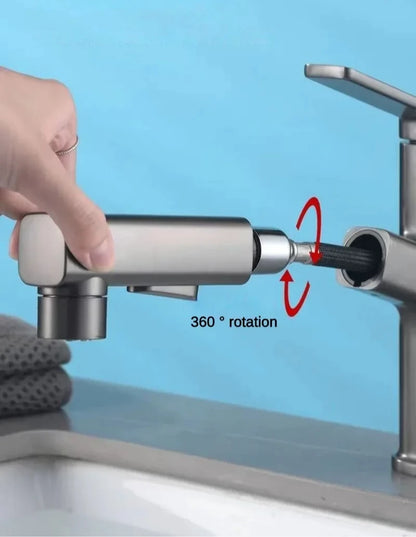 3 Function Stream Sprayer Hot Cold Brass Washbasin Faucet for Bathroom Single Handle Dual Hole Pull Out Basin Sink Mixer Tap