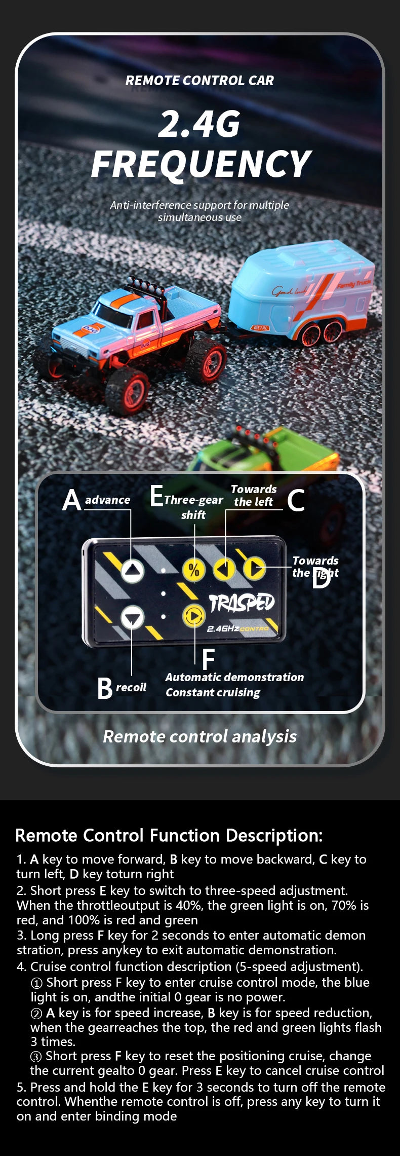 RC 1/64 Speed Mini Off-Road Climbing Car Alloy Cool Appearance Light Shock Absorption With LED Light Toy For Children's Gift.