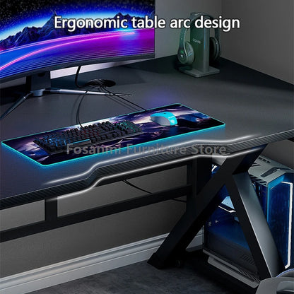 Ergonomischer Gaming-Schreibtisch aus Premium-Kohlefaser, stabile K-Typ-Stahlfüße, Heim-Zimmer-Schreibtisch, Gamer-Tisch, hochwertiger, stabiler Bürotisch