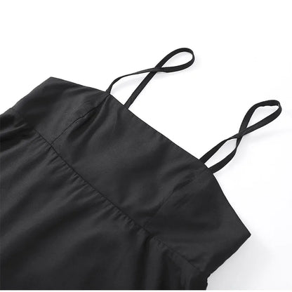 Schwarzes A-Linien-Langkleid für Damen, elegant, quadratischer Ausschnitt, plissiert, ärmellos, Sling-Maxikleider, 2025, Sommer-Dame, Urlaub, Party, Roben.