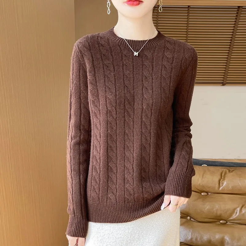 Frauen 100% Merino Wolle Verdickung Pullover Oansatz Gestrickte Twisted Pullover Herbst Winter Kaschmir Langarm Kleidung Basis Tops